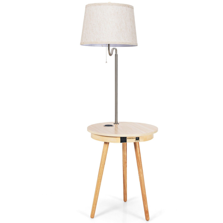 End Table Lamp Bedside Nightstand Lighting with Wireless Charger-NaturalCostway Gallery View 9 of 11
