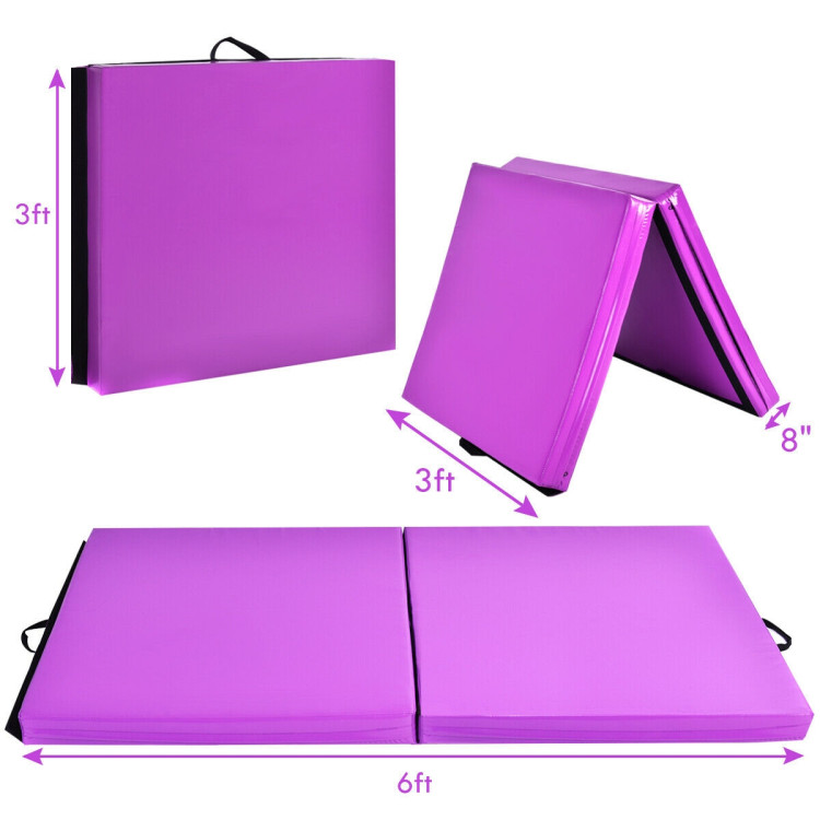 6 x 2 Feet Gymnastic Mat with Carrying Handles for Yoga-PurpleCostway Gallery View 4 of 10
