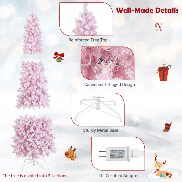 7 Feet Pre-Lit Snow Flocked Hinged Pencil Christmas Tree with 300 Lights and 8 ModesCostway Gallery View 10 of 12