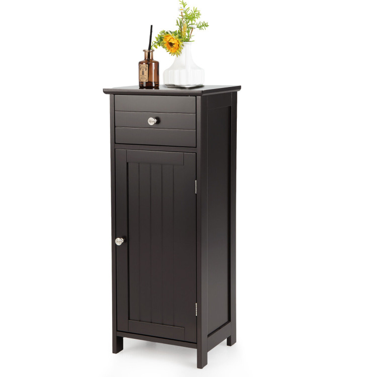 Wooden Bathroom Floor Storage Cabinet with Drawer and Shelf-BrownCostway Gallery View 8 of 11