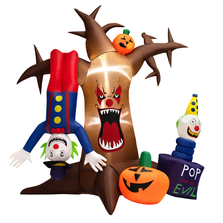 8 Feet Halloween Inflatable Tree Giant Blow-up Spooky Dead Tree with Pop-up ClownsCostway Gallery View 1 of 10