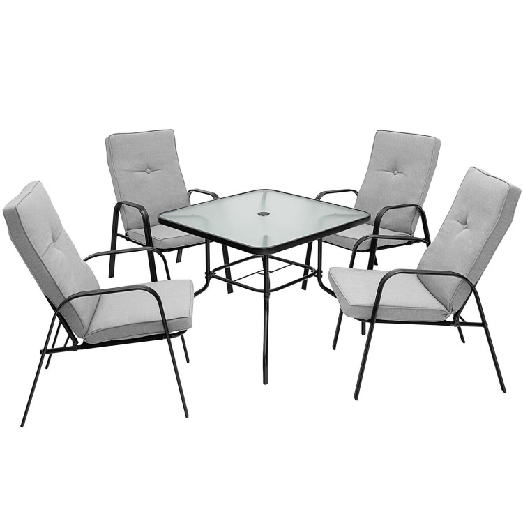 35 Inch Patio Dining Square Tempered Glass Table with Umbrella HoleCostway Gallery View 10 of 10