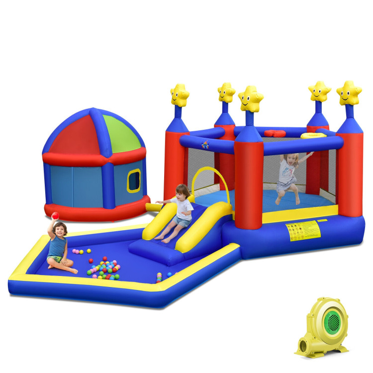 Kids Inflatable Bouncy Castle with Slide Large Jumping Area Playhouse and 735W BlowerCostway Gallery View 6 of 10