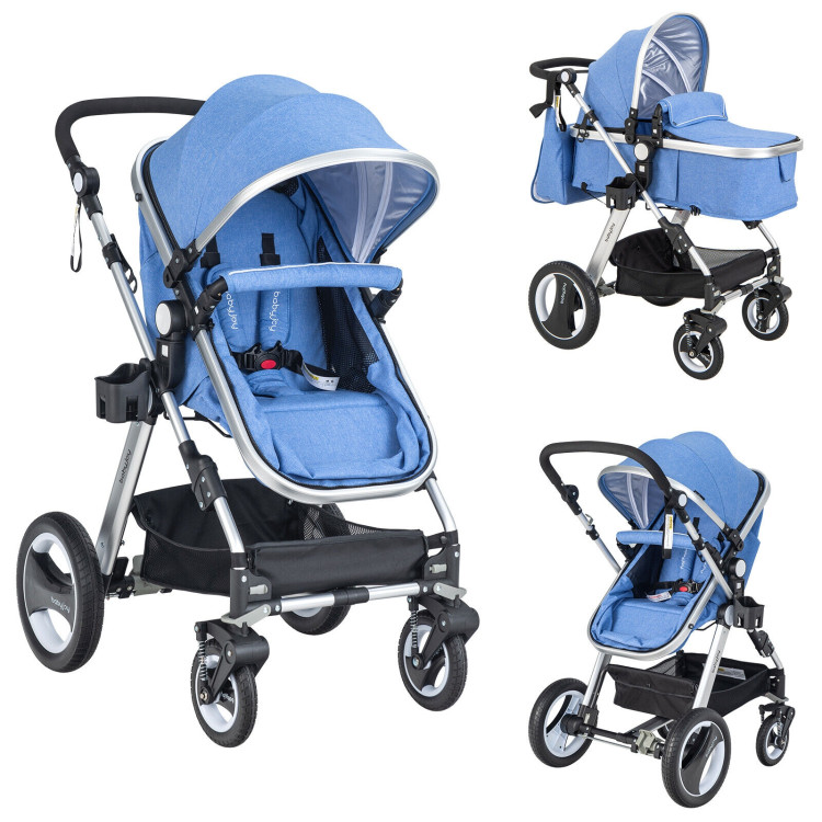 Folding Aluminum Baby Stroller Baby Jogger with Diaper Bag-BlueCostway Gallery View 4 of 11