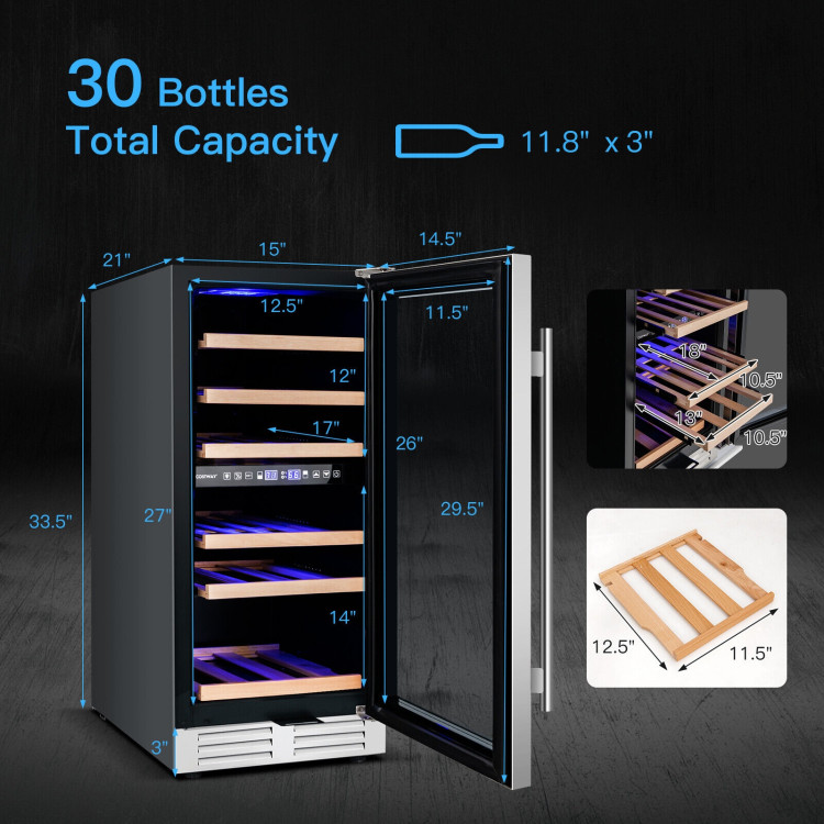 30-Bottle Freestanding Wine Cooler with Temp Memory and Dual Zones -SilverCostway Gallery View 4 of 11