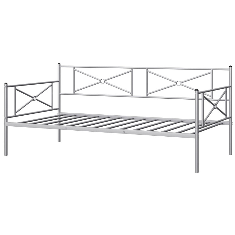 Metal Daybed Twin Bed Frame Stable Steel Slats Sofa Bed-SilverCostway Gallery View 3 of 10