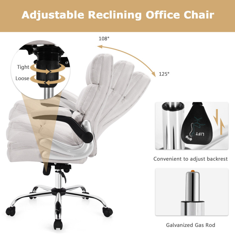 Adjustable Swivel Office Chair with High Back and Flip-up Arm for Home and Office-BeigeCostway Gallery View 5 of 13