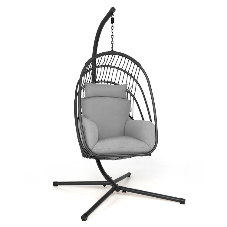 Hanging Folding Egg Chair with Stand Soft Cushion Pillow Swing Hammock-GrayCostway Gallery View 1 of 10