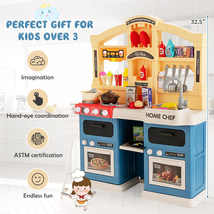 69 Pieces Kitchen Playset Toys with Realistic Lights and Sounds-BlueCostway Gallery View 2 of 11