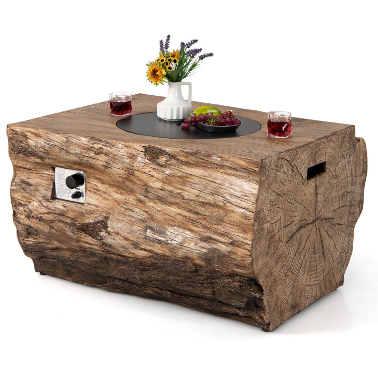 40 Inch Rectangle Propane Fire Pit Table Wood-Like Surface with Lava Rock PVC Cover-NaturalCostway Gallery View 6 of 11
