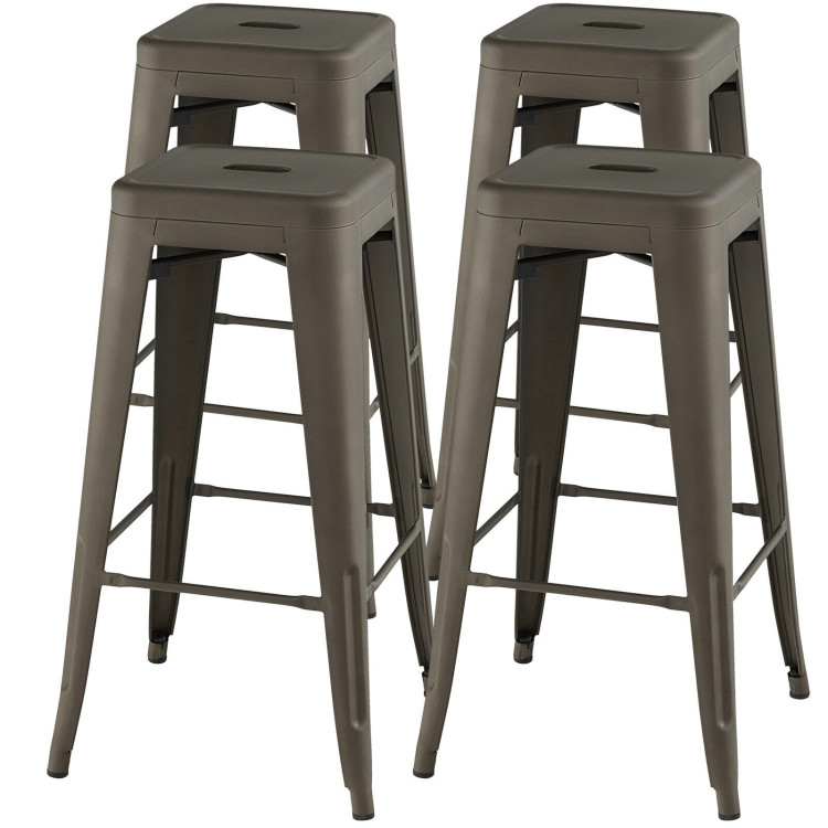 30 Inch Bar Stools Set of 4 with Square Seat and Handling Hole-GunCostway Gallery View 7 of 10