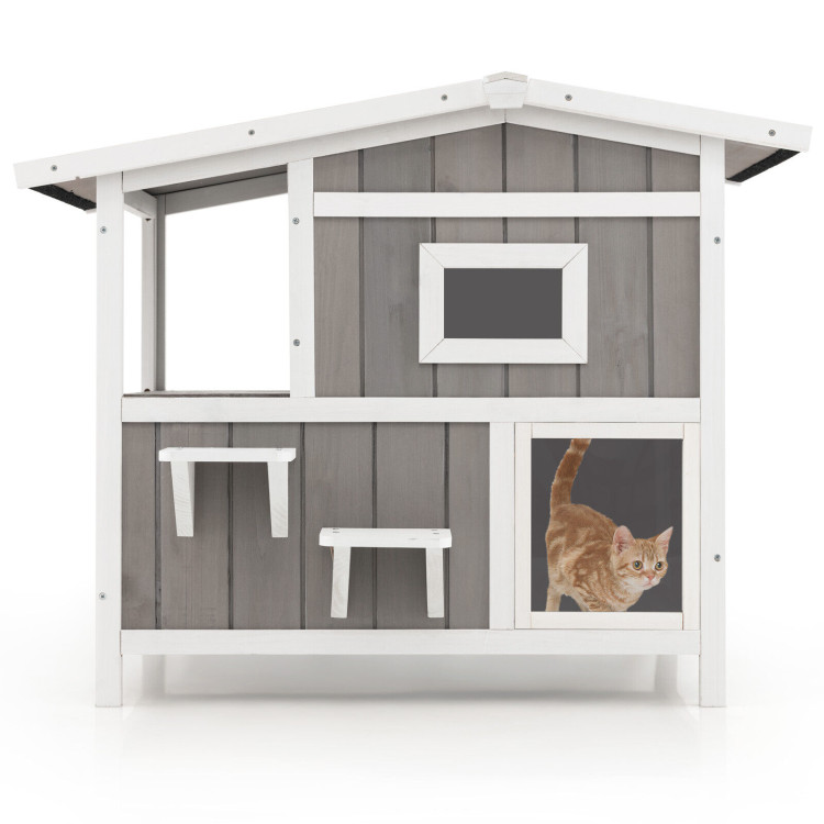 Outdoor 2-Story Wooden Feral Cat House with Escape Door - Gallery View 3 of 9