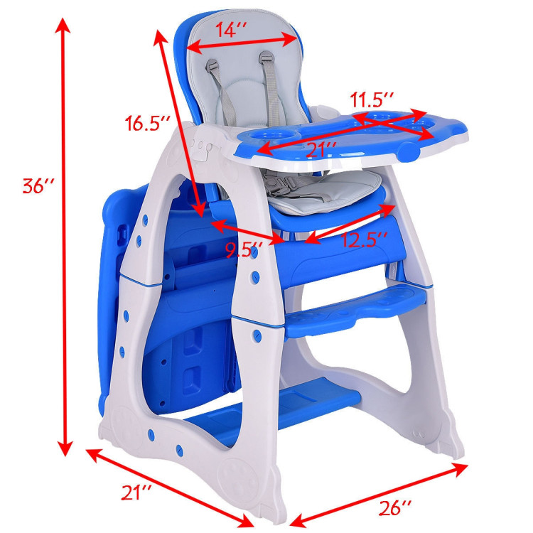 3 in 1 Infant Table and Chair Set Baby High Chair-BlueCostway Gallery View 4 of 10