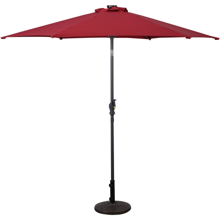 9FT Patio Solar Umbrella LED Patio Market Steel Tilt W/ Crank Outdoor New-Dark RedCostway Gallery View 4 of 13