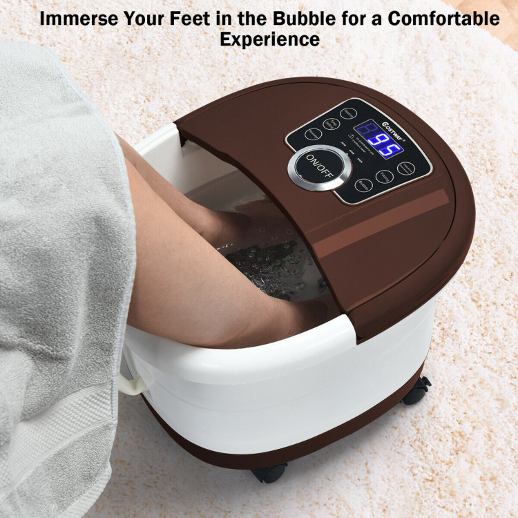 Shiatsu Portable Heated Electric Foot Spa Bath Roller Motorized Massager-BrownCostway Gallery View 6 of 11