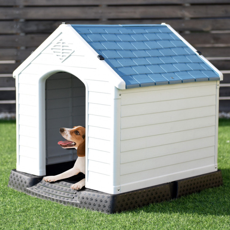 Indoor/Outdoor Waterproof Plastic Dog House Pet Puppy Shelter Costway Gallery View 6 of 11