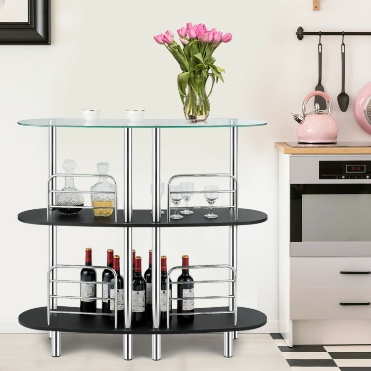 3-tier Bar Cabinets Table with Tempered Glass TopCostway Gallery View 2 of 10