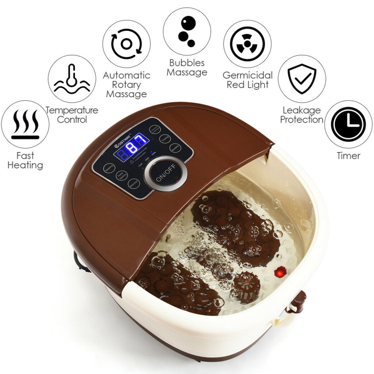 Shiatsu Portable Heated Electric Foot Spa Bath Roller Motorized Massager-BrownCostway Gallery View 9 of 11