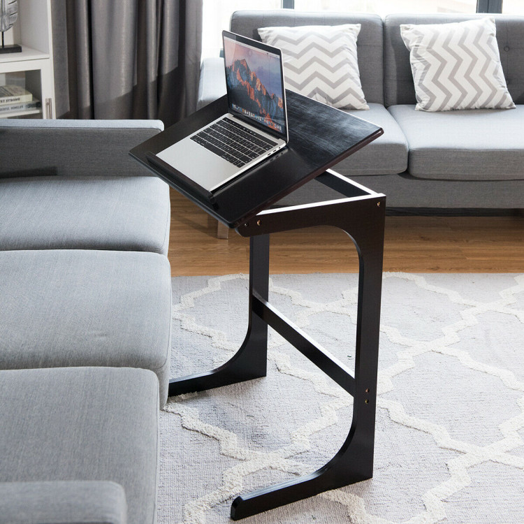 Adjustable C-Shape Couch End Table wth Tilting Top-BrownCostway Gallery View 2 of 12