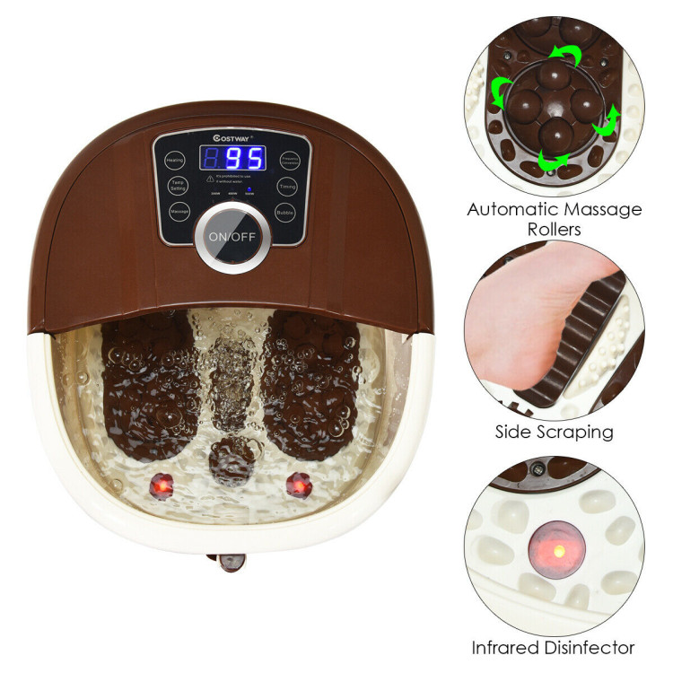 Shiatsu Portable Heated Electric Foot Spa Bath Roller Motorized Massager-BrownCostway Gallery View 8 of 11