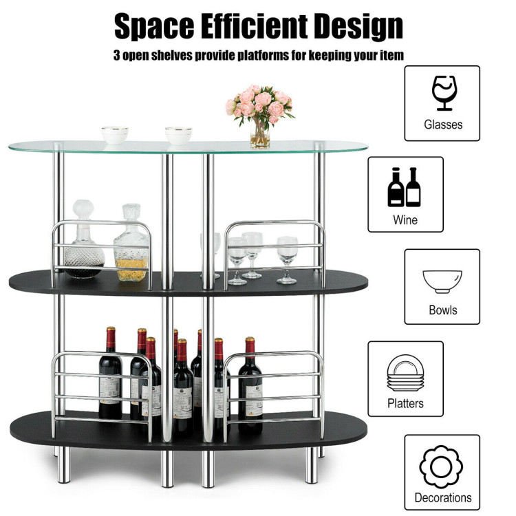 3-tier Bar Cabinets Table with Tempered Glass TopCostway Gallery View 8 of 10