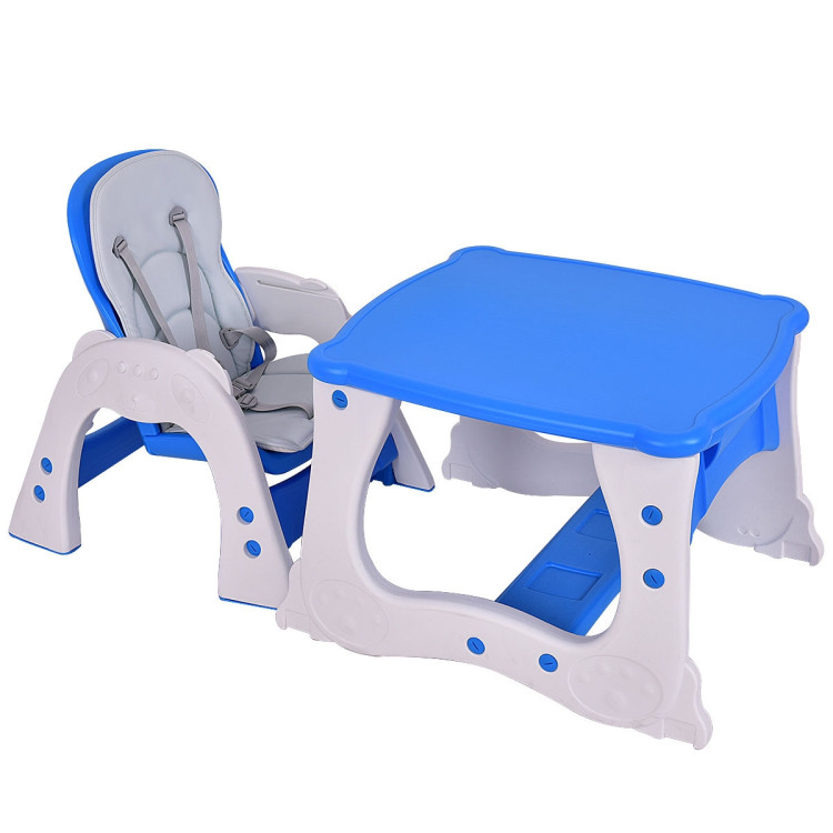 3 in 1 Infant Table and Chair Set Baby High Chair-BlueCostway Gallery View 2 of 10