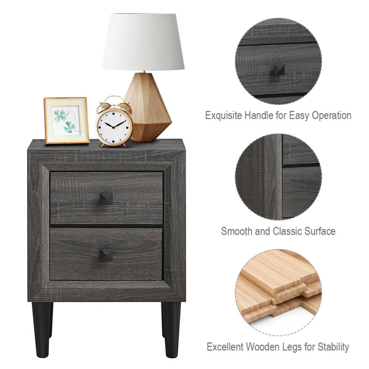Multipurpose Retro Bedside Nightstand with 2 Drawers Costway Gallery View 5 of 12