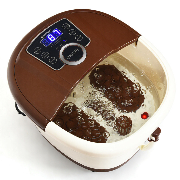Shiatsu Portable Heated Electric Foot Spa Bath Roller Motorized Massager-BrownCostway Gallery View 4 of 11