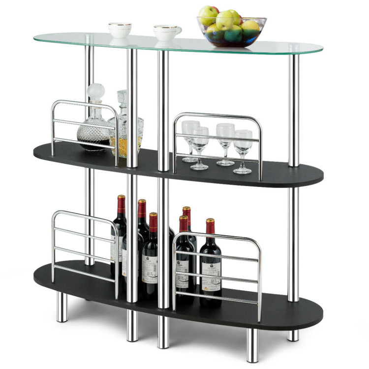3-tier Bar Cabinets Table with Tempered Glass TopCostway Gallery View 3 of 10