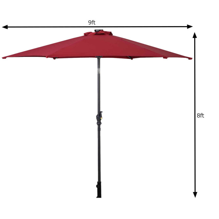 9FT Patio Solar Umbrella LED Patio Market Steel Tilt W/ Crank Outdoor New-Dark RedCostway Gallery View 8 of 13