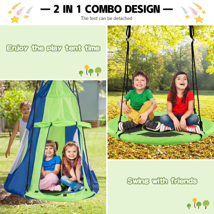 2-in-1 40 Inch Kids Hanging Chair Detachable Swing Tent Set-GreenCostway Gallery View 10 of 12