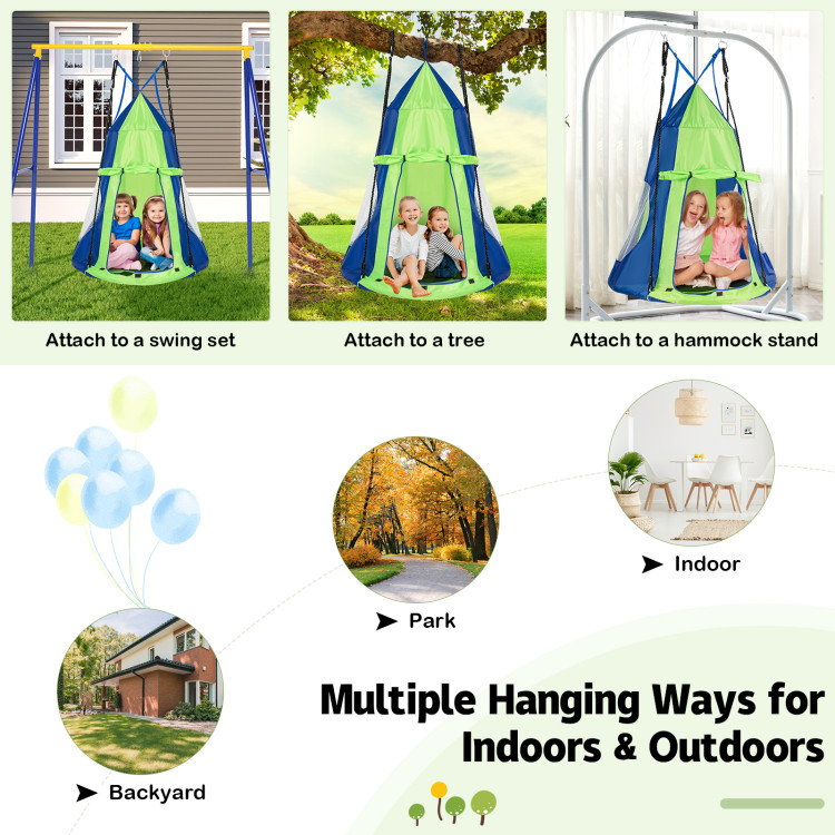 2-in-1 40 Inch Kids Hanging Chair Detachable Swing Tent Set-GreenCostway Gallery View 3 of 12