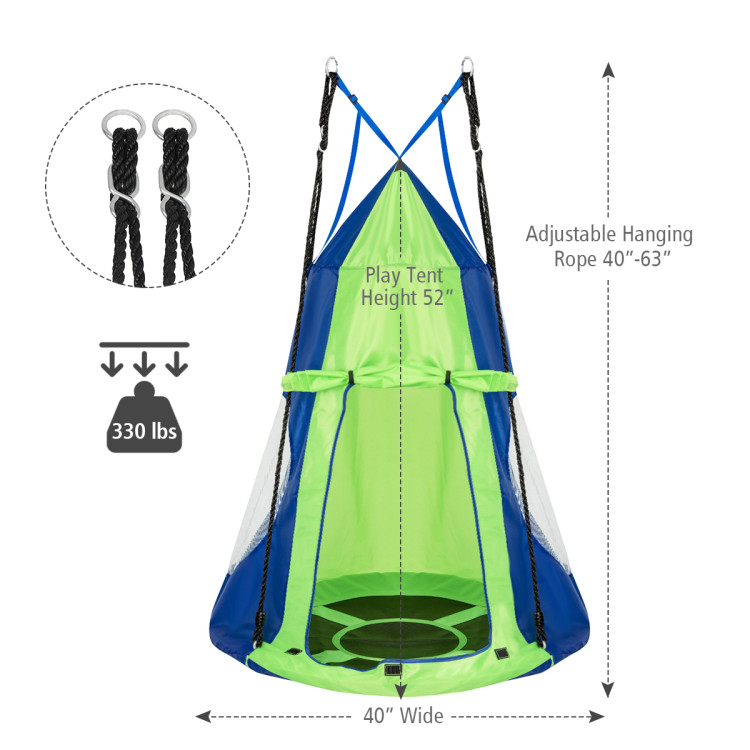 2-in-1 40 Inch Kids Hanging Chair Detachable Swing Tent Set-GreenCostway Gallery View 4 of 12