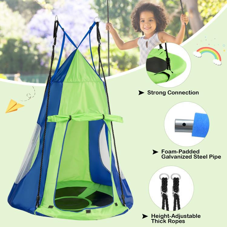 2-in-1 40 Inch Kids Hanging Chair Detachable Swing Tent Set-GreenCostway Gallery View 5 of 12