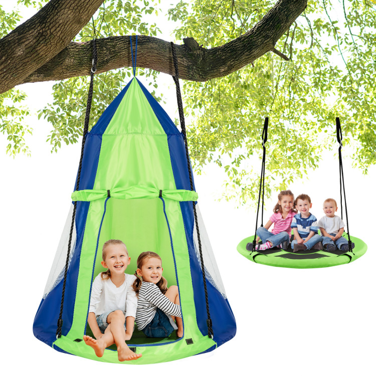 2-in-1 40 Inch Kids Hanging Chair Detachable Swing Tent Set-GreenCostway Gallery View 6 of 12