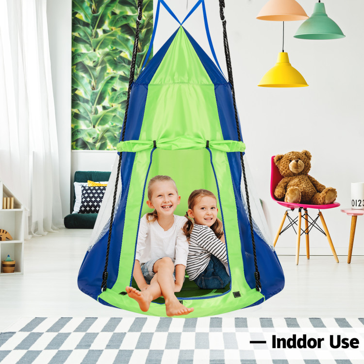 2-in-1 40 Inch Kids Hanging Chair Detachable Swing Tent Set-GreenCostway Gallery View 7 of 12