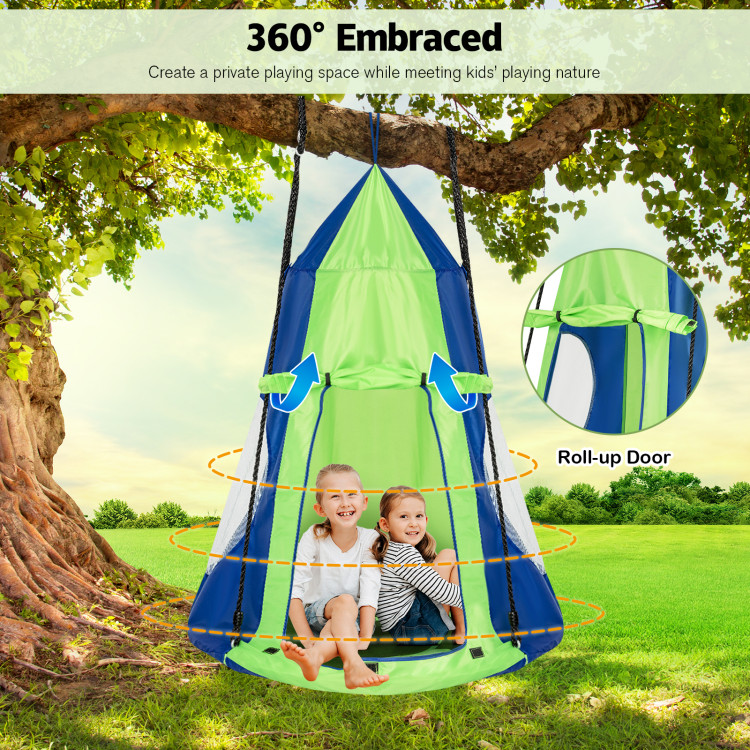 2-in-1 40 Inch Kids Hanging Chair Detachable Swing Tent Set-GreenCostway Gallery View 9 of 12
