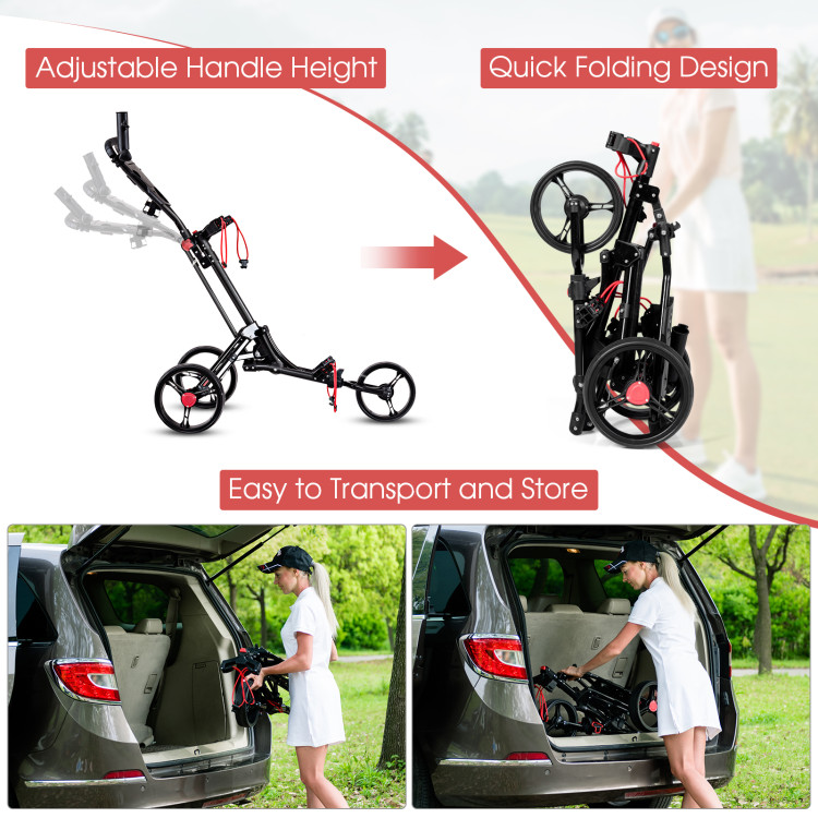 GYMAX Golf Cart, Foldable 3 Wheel Golf Push Cart with Detachable Seat, —  CHIMIYA