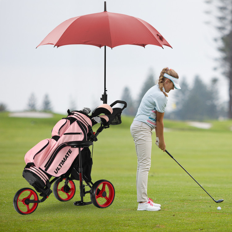 3 Wheel Folding Golf Push Cart with Seat Scoreboard and Adjustable Handle