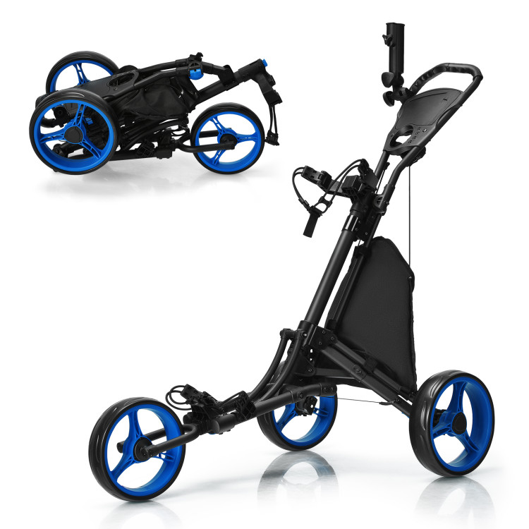3 Wheels Folding Golf Push Cart with Storage Bag and Scoreboard - Costway