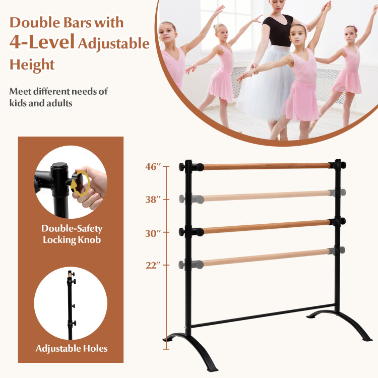 Costway 4FT Portable Double Freestanding Ballet Barre Dancing Stretching  Silver