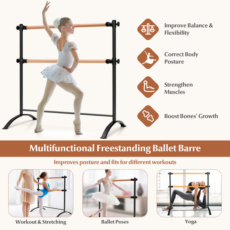 Costway 4' Portable Double Freestanding Ballet Barre Stretch Dance Bar  Height Adjustable 
