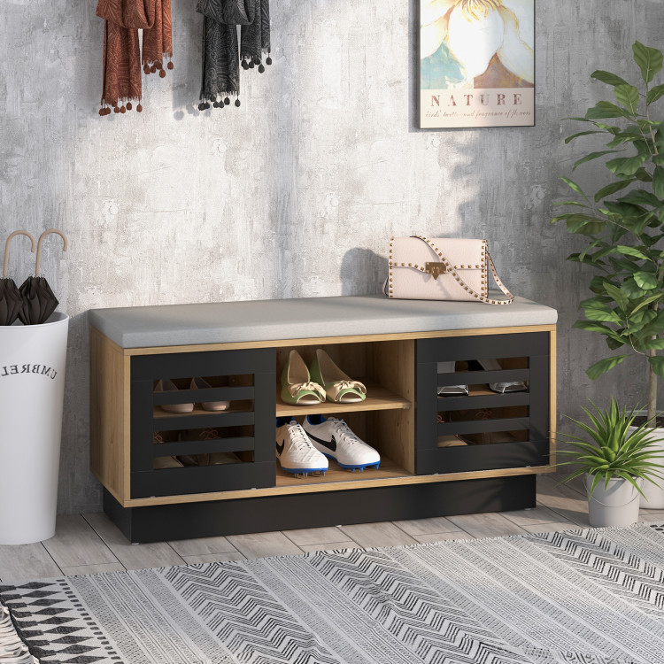 Entryway 3-Tier Bamboo Shoe Rack Bench with Cushion - Costway