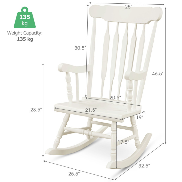 Rocking Chair with Solid Wooden Frame for Garden and Patio-WhiteCostway Gallery View 5 of 13
