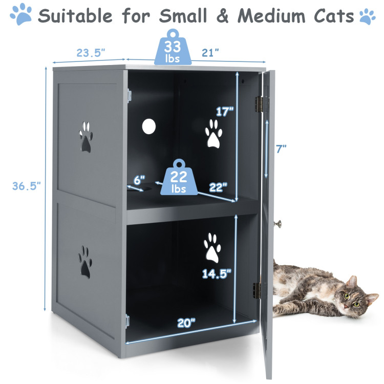 2-tier Litter Hidden Cat House With Anti-toppling Device-GrayCostway Gallery View 5 of 10