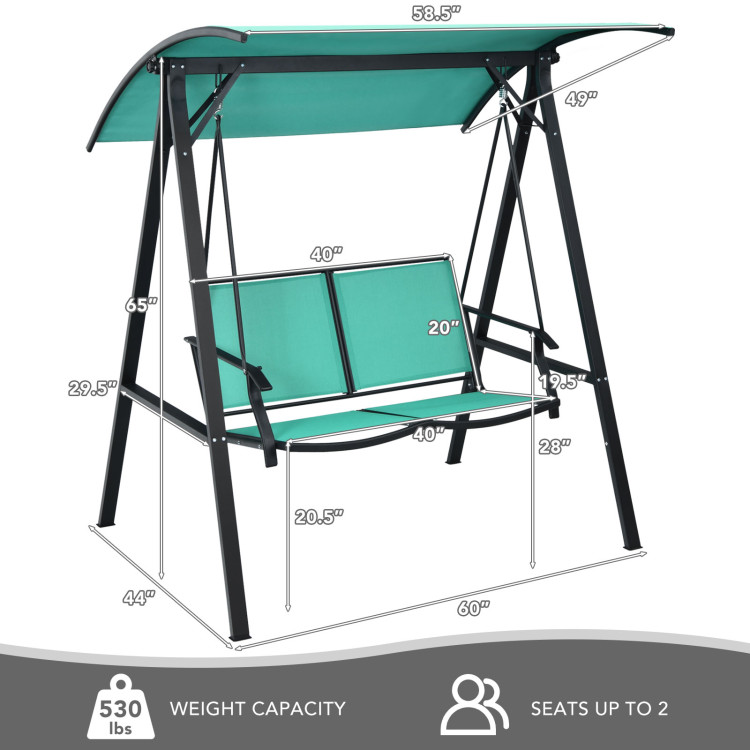 Outdoor Porch Steel Hanging 2-Seat Swing Loveseat with Canopy-TurquoiseCostway Gallery View 4 of 10