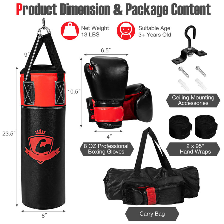 11 Pounds Kids Hanging Punching Bag Set with Punching Gloves-BlackCostway Gallery View 4 of 10