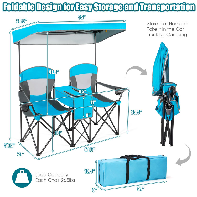 Portable Folding Camping Canopy Chairs with Cup Holder-BlueCostway Gallery View 4 of 12