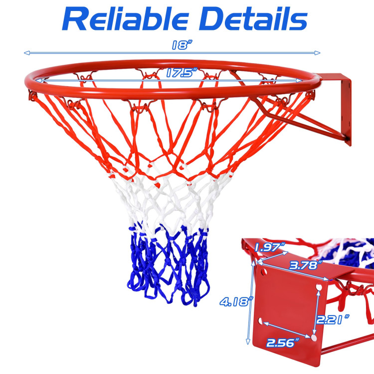 18 Inch Replacement Basketball Rim with All-Weather NetCostway Gallery View 4 of 14