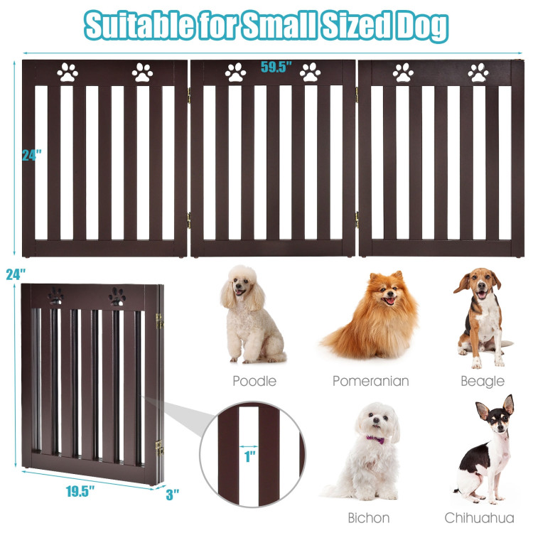 24 Inch Folding Wooden Freestanding Dog Gate with 360° Flexible Hinge for Pet-Dark BrownCostway Gallery View 4 of 13